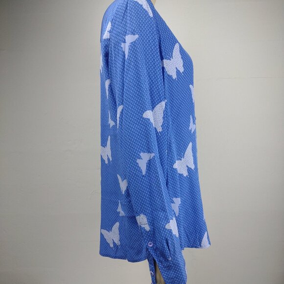 Equipment Femme blue butterfly long sleeve button up shirt blouse ladies Large - Picture 3 of 7